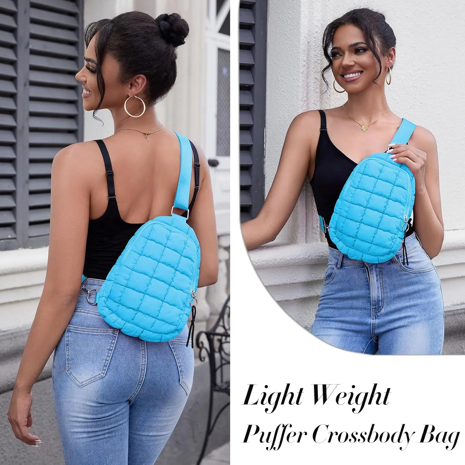 Puffer Small Sling Bag for Women Quilted Crossbody Purses Backpack Chest Bag Fanny Packs with Adjustable Strap
