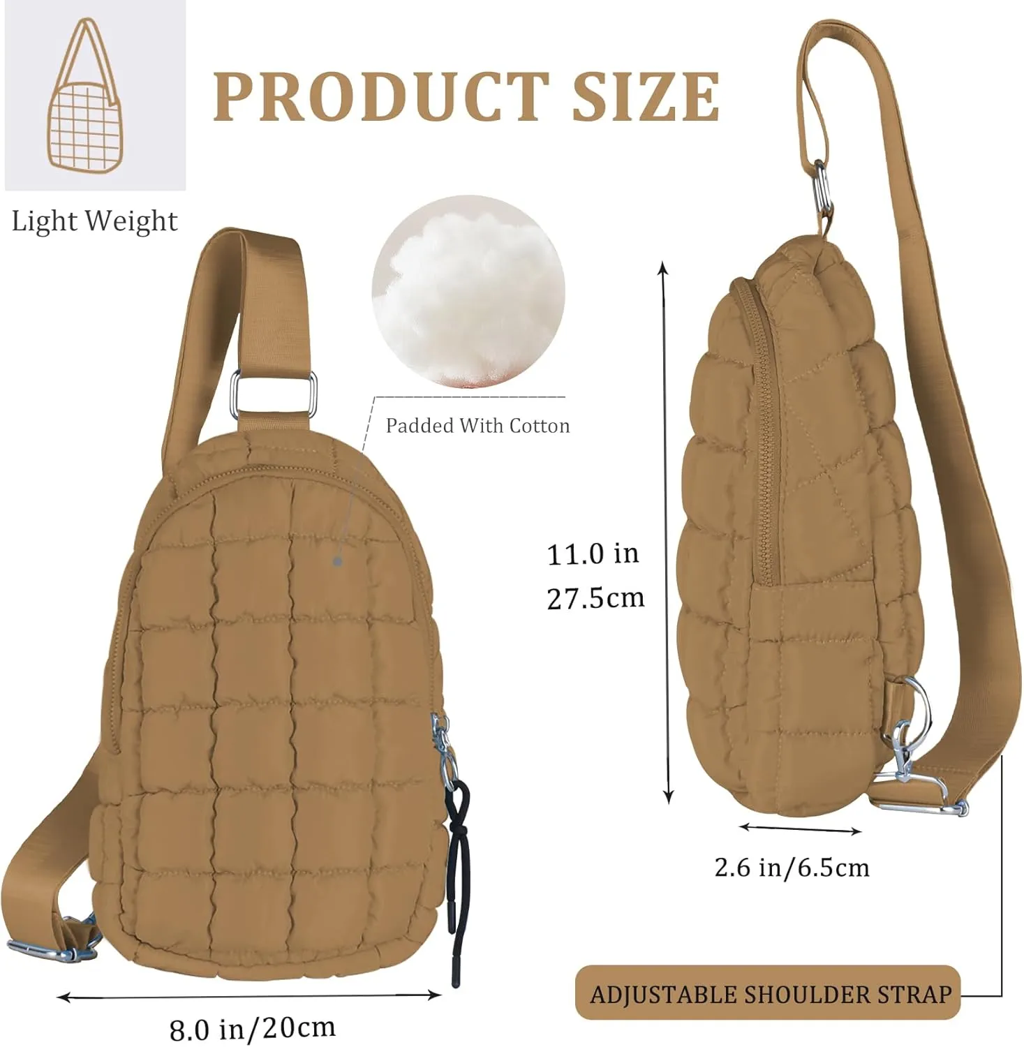 Puffer Small Sling Bag for Women Quilted Crossbody Purses Backpack Chest Bag Fanny Packs with Adjustable Strap