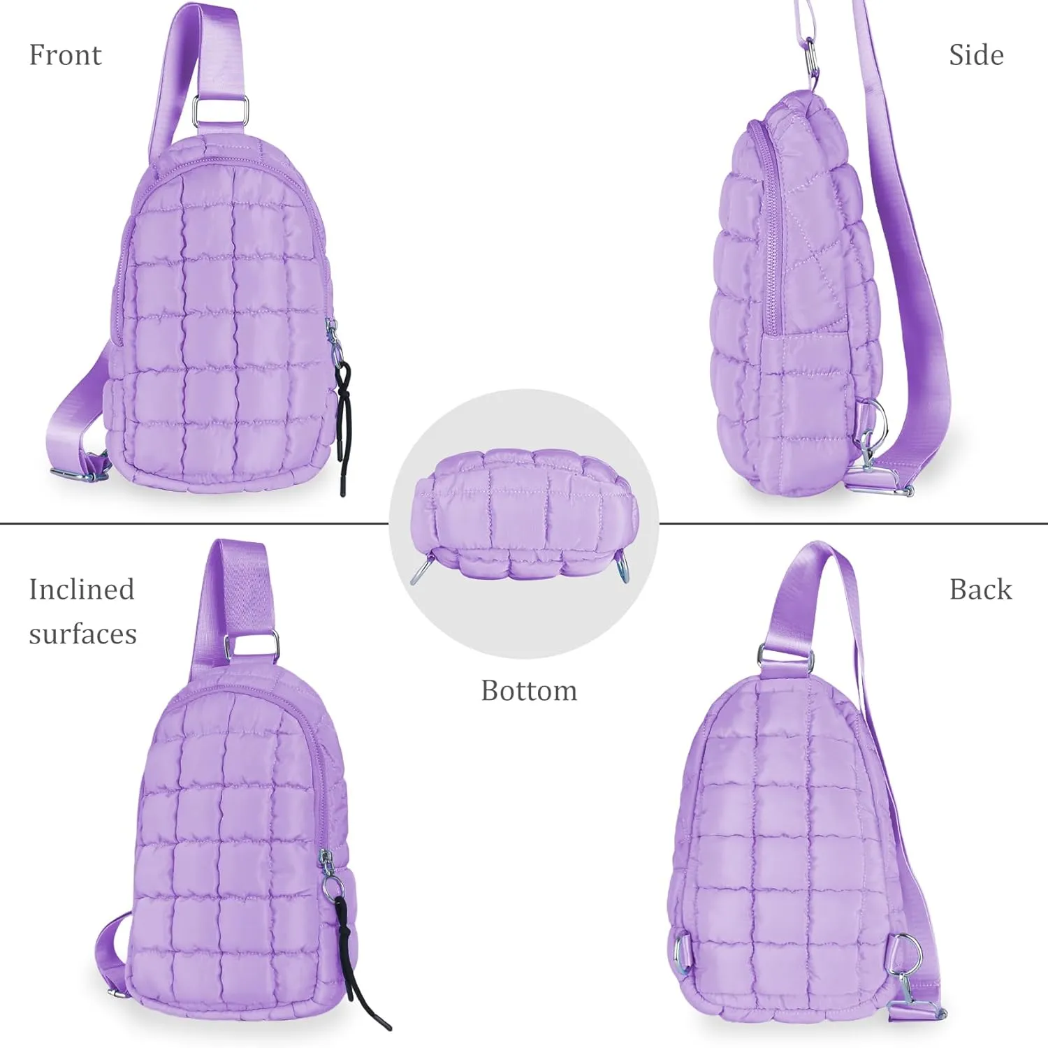Puffer Small Sling Bag for Women Quilted Crossbody Purses Backpack Chest Bag Fanny Packs with Adjustable Strap