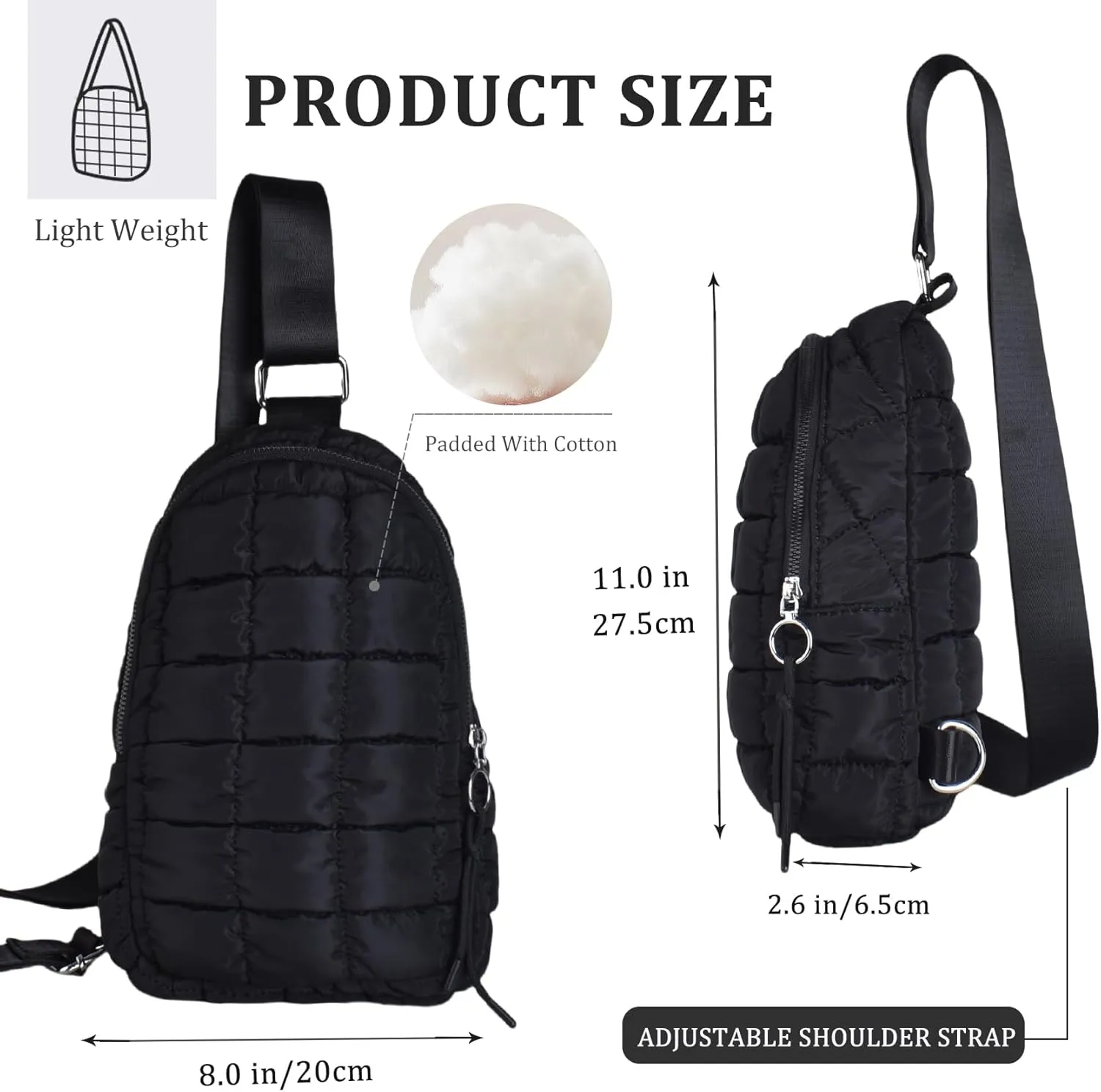 Puffer Small Sling Bag for Women Quilted Crossbody Purses Backpack Chest Bag Fanny Packs with Adjustable Strap