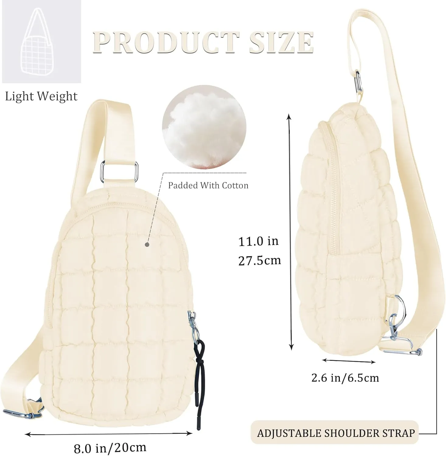 Puffer Small Sling Bag for Women Quilted Crossbody Purses Backpack Chest Bag Fanny Packs with Adjustable Strap