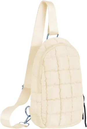 Puffer Small Sling Bag for Women Quilted Crossbody Purses Backpack Chest Bag Fanny Packs with Adjustable Strap