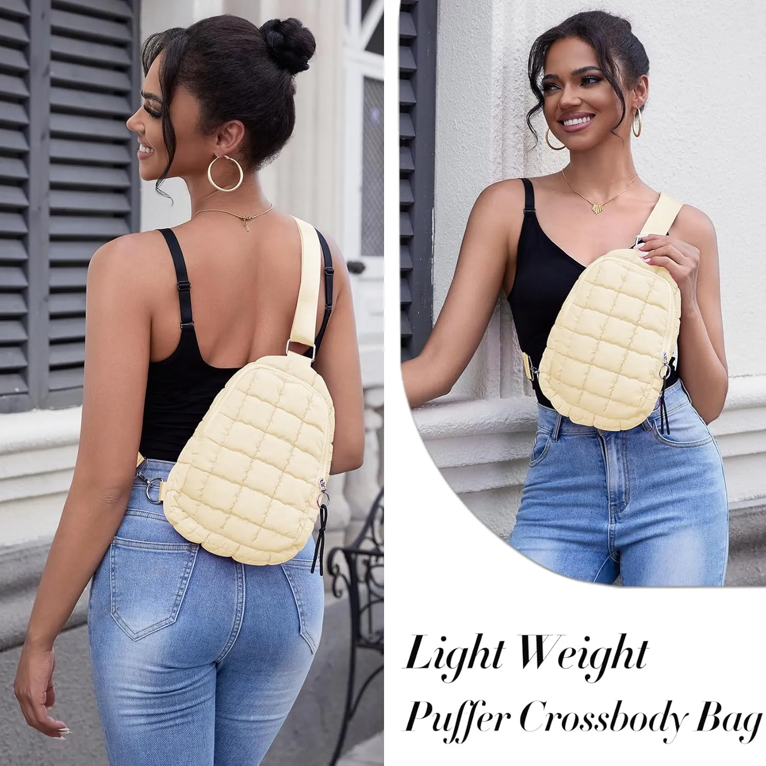 Puffer Small Sling Bag for Women Quilted Crossbody Purses Backpack Chest Bag Fanny Packs with Adjustable Strap