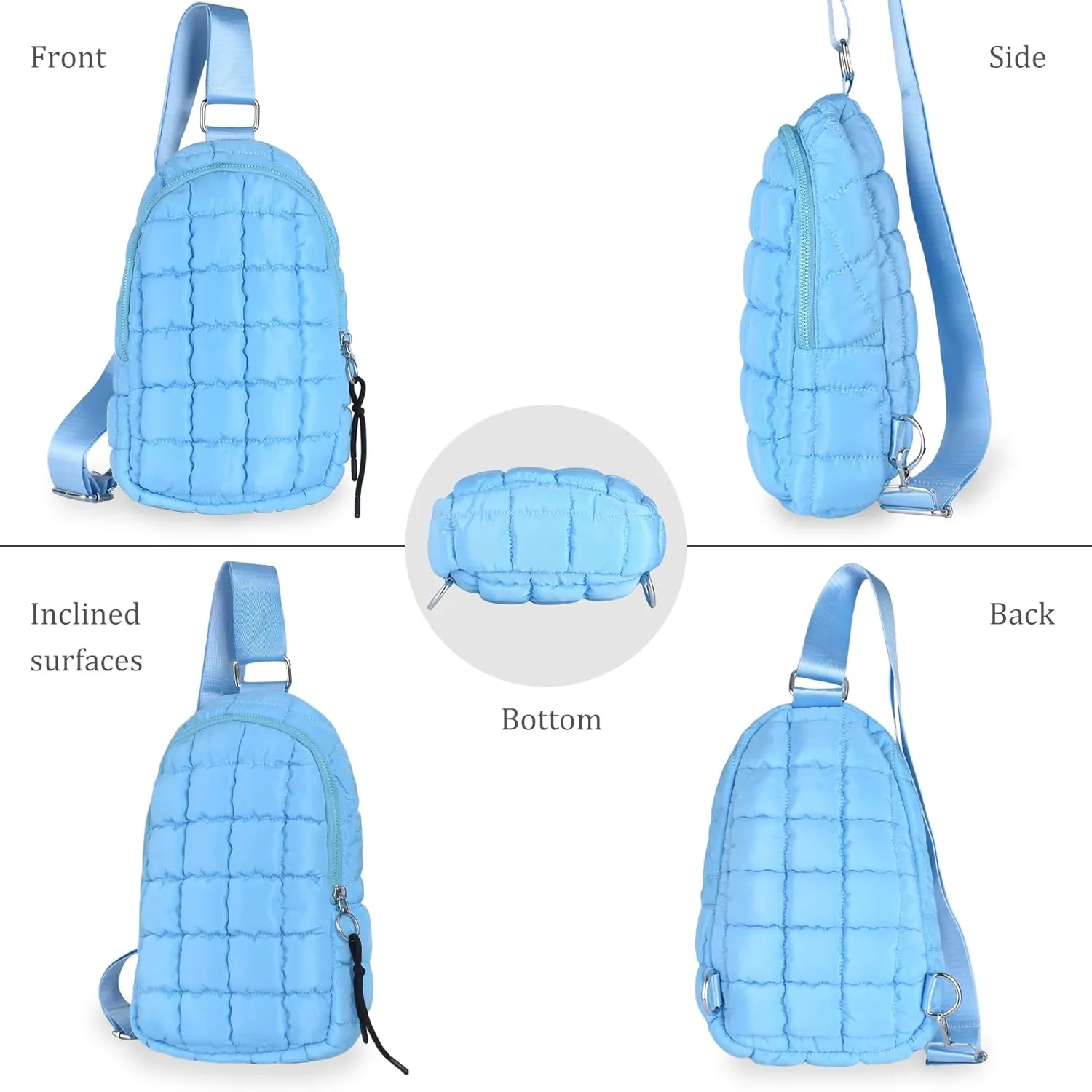Puffer Small Sling Bag for Women Quilted Crossbody Purses Backpack Chest Bag Fanny Packs with Adjustable Strap
