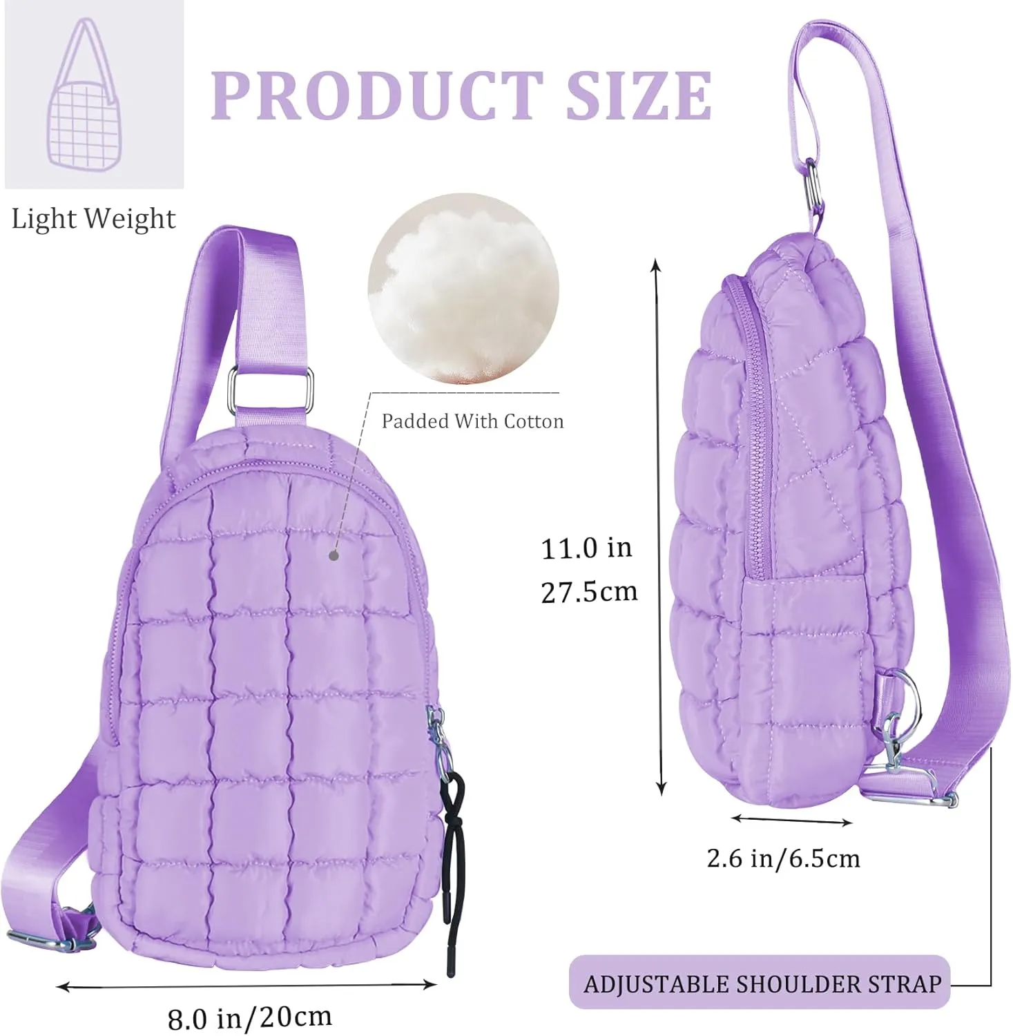 Puffer Small Sling Bag for Women Quilted Crossbody Purses Backpack Chest Bag Fanny Packs with Adjustable Strap