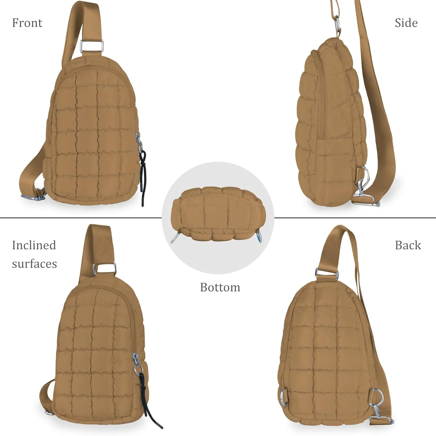 Puffer Small Sling Bag for Women Quilted Crossbody Purses Backpack Chest Bag Fanny Packs with Adjustable Strap