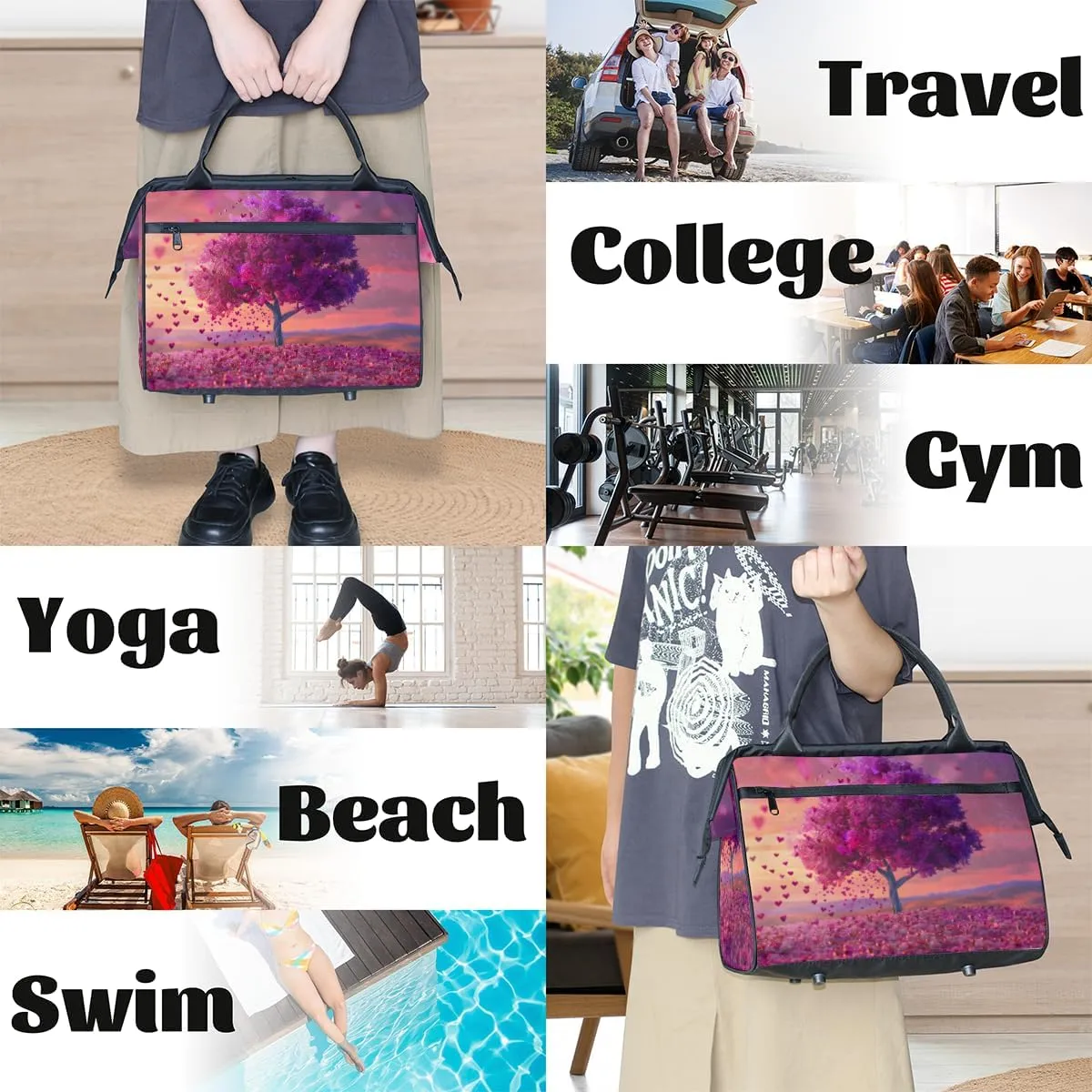 Purple Abstract Heart Tree Weekender Overnight Bag for Women Waterproof Carry On Travel Duffle Bags with Pocket Lightweight Sports Gym Tote Bag Large Luggage Workout Personal Item Hospital Bags