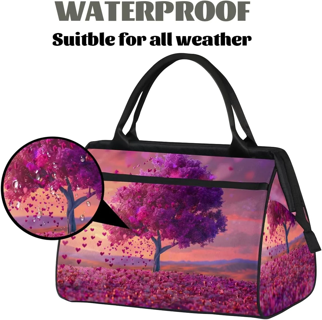 Purple Abstract Heart Tree Weekender Overnight Bag for Women Waterproof Carry On Travel Duffle Bags with Pocket Lightweight Sports Gym Tote Bag Large Luggage Workout Personal Item Hospital Bags
