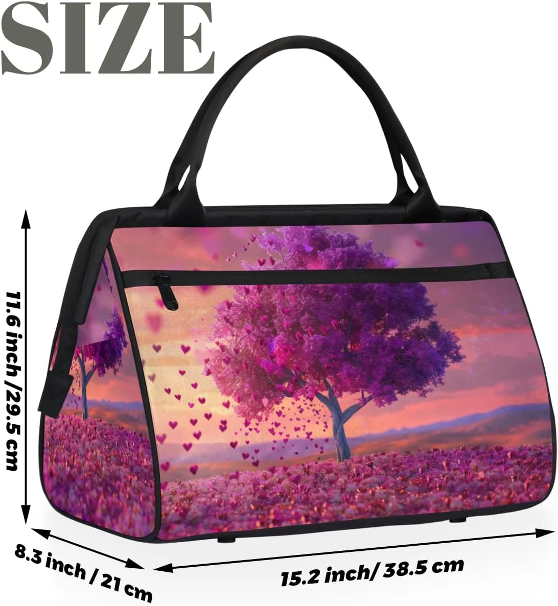 Purple Abstract Heart Tree Weekender Overnight Bag for Women Waterproof Carry On Travel Duffle Bags with Pocket Lightweight Sports Gym Tote Bag Large Luggage Workout Personal Item Hospital Bags