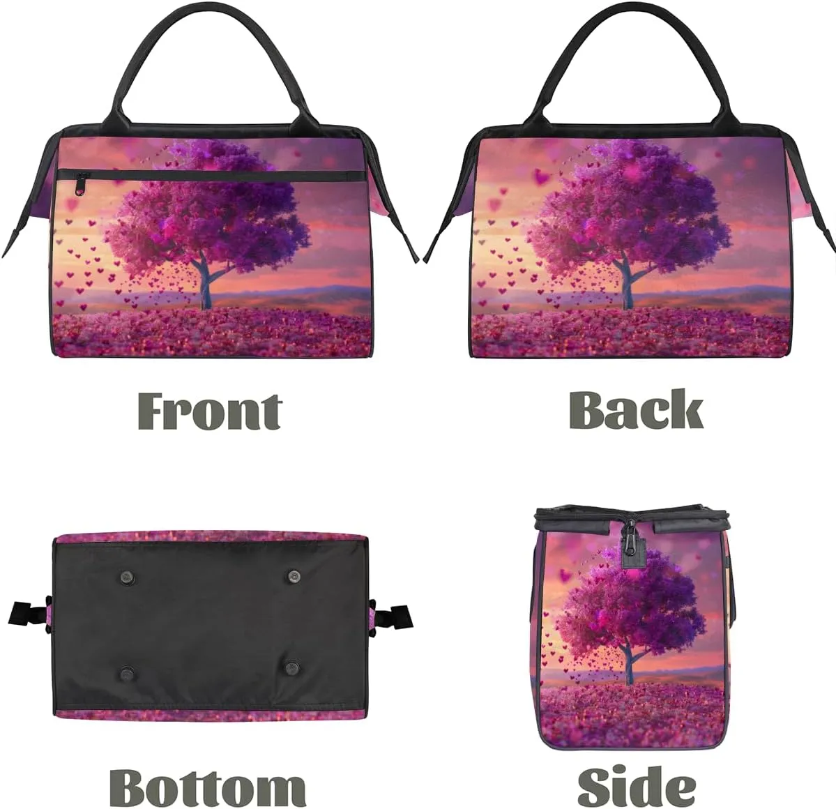 Purple Abstract Heart Tree Weekender Overnight Bag for Women Waterproof Carry On Travel Duffle Bags with Pocket Lightweight Sports Gym Tote Bag Large Luggage Workout Personal Item Hospital Bags