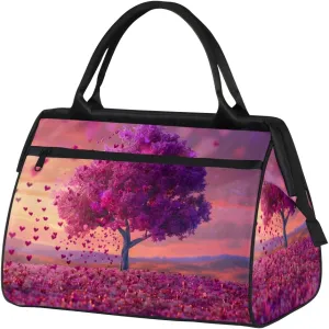 Purple Abstract Heart Tree Weekender Overnight Bag for Women Waterproof Carry On Travel Duffle Bags with Pocket Lightweight Sports Gym Tote Bag Large Luggage Workout Personal Item Hospital Bags