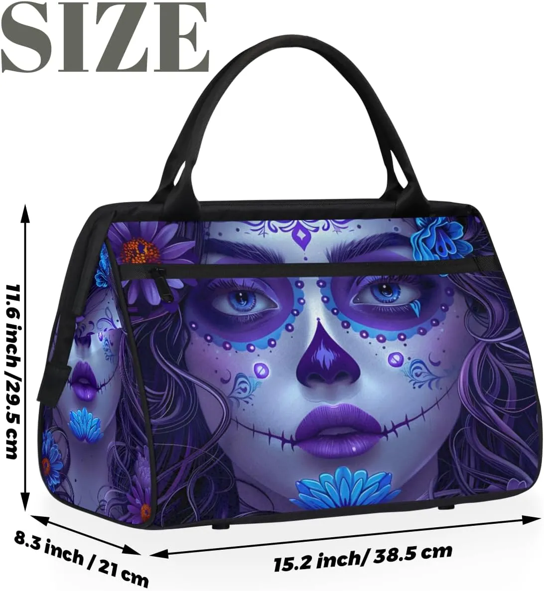 Purple Blue Flower Girl Weekender Overnight Bag for Women Waterproof Carry On Travel Duffle Bags with Pocket Lightweight Sports Gym Tote Bag Large Luggage Workout Personal Item Hospital Bags