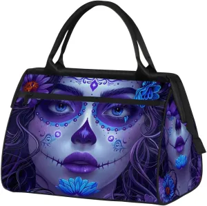 Purple Blue Flower Girl Weekender Overnight Bag for Women Waterproof Carry On Travel Duffle Bags with Pocket Lightweight Sports Gym Tote Bag Large Luggage Workout Personal Item Hospital Bags