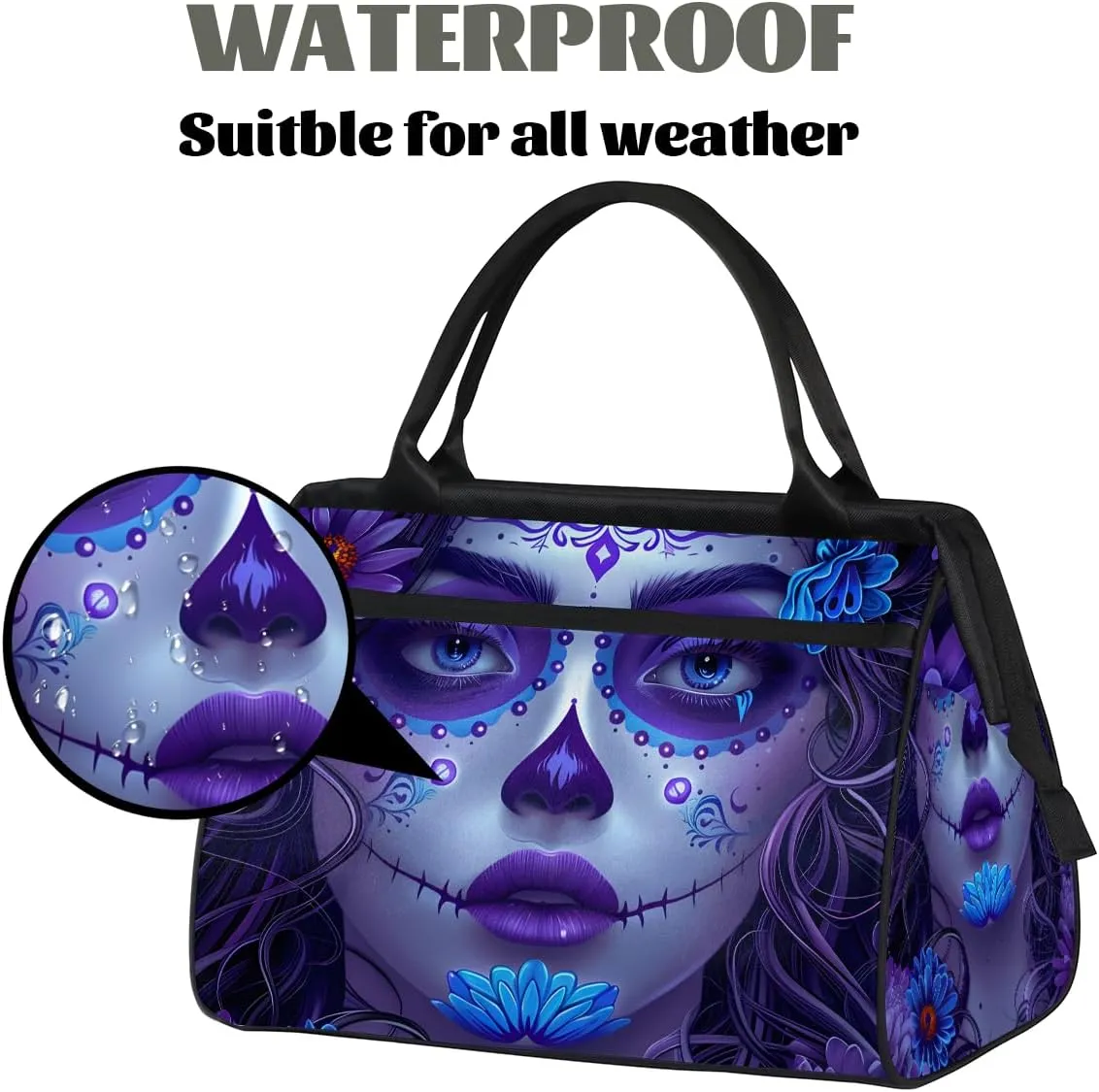 Purple Blue Flower Girl Weekender Overnight Bag for Women Waterproof Carry On Travel Duffle Bags with Pocket Lightweight Sports Gym Tote Bag Large Luggage Workout Personal Item Hospital Bags