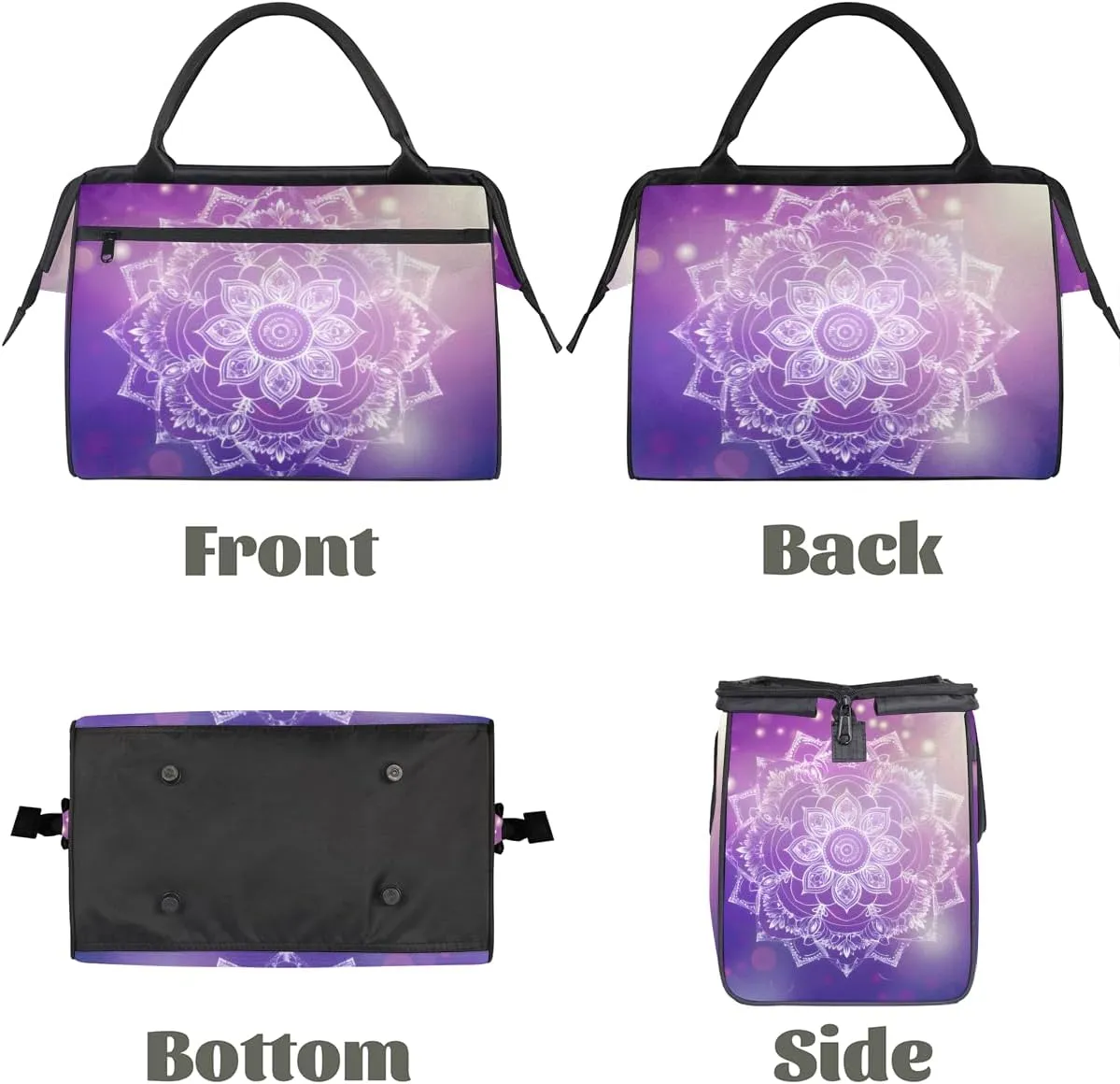 Purple Mandala Flower Abstract Weekender Overnight Bag for Women Waterproof Carry On Travel Duffle Bags with Pocket Lightweight Sports Gym Tote Bag Large Luggage Workout Personal Item Hospital Bags
