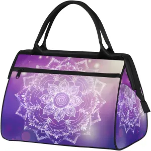 Purple Mandala Flower Abstract Weekender Overnight Bag for Women Waterproof Carry On Travel Duffle Bags with Pocket Lightweight Sports Gym Tote Bag Large Luggage Workout Personal Item Hospital Bags