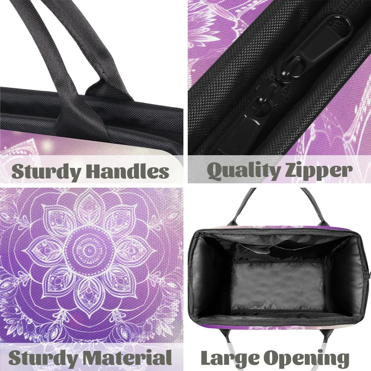 Purple Mandala Flower Abstract Weekender Overnight Bag for Women Waterproof Carry On Travel Duffle Bags with Pocket Lightweight Sports Gym Tote Bag Large Luggage Workout Personal Item Hospital Bags