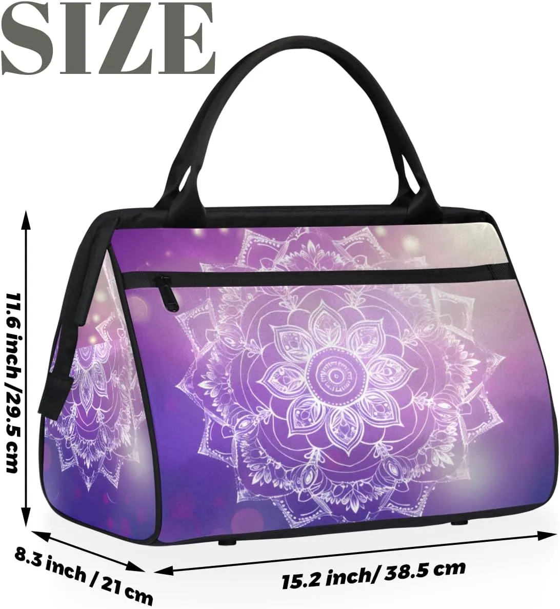 Purple Mandala Flower Abstract Weekender Overnight Bag for Women Waterproof Carry On Travel Duffle Bags with Pocket Lightweight Sports Gym Tote Bag Large Luggage Workout Personal Item Hospital Bags