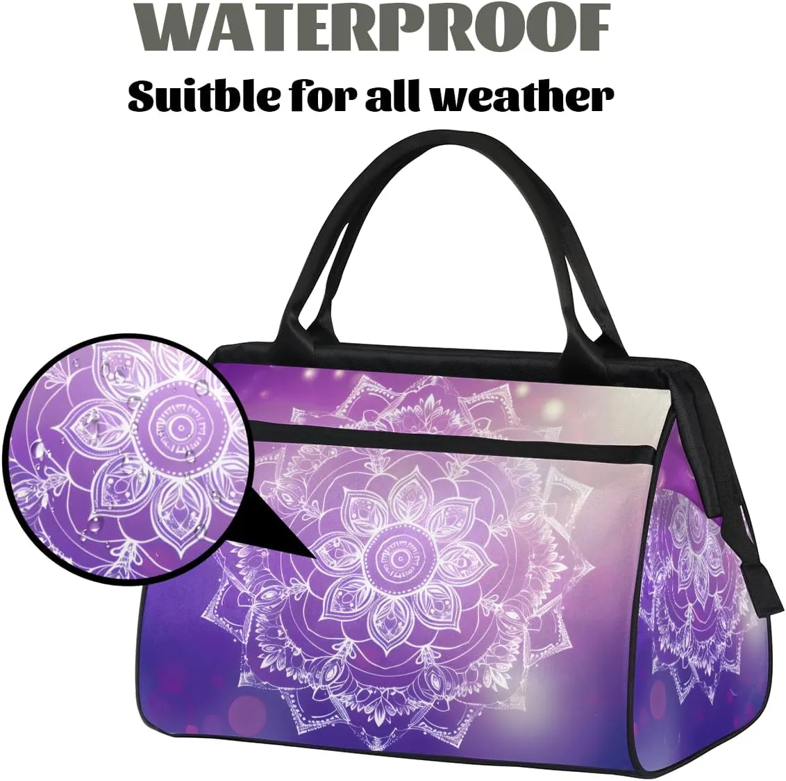 Purple Mandala Flower Abstract Weekender Overnight Bag for Women Waterproof Carry On Travel Duffle Bags with Pocket Lightweight Sports Gym Tote Bag Large Luggage Workout Personal Item Hospital Bags