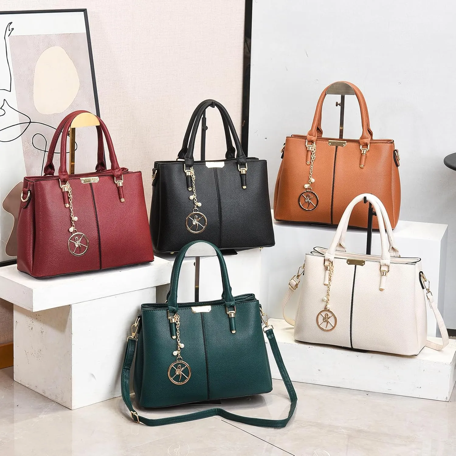 Purse and Handbags for Women, 3 Zip Compartments Tote Bag Designer Shoulder Purse Top Handle Satchel Bags