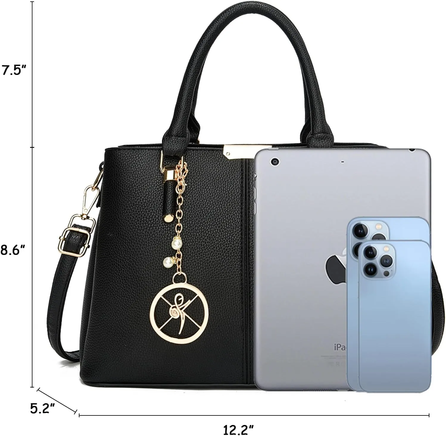 Purse and Handbags for Women, 3 Zip Compartments Tote Bag Designer Shoulder Purse Top Handle Satchel Bags