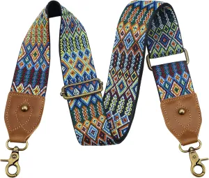 Purse Strap-2"Crazy Horse Leather Wide Shoulder Strap Adjustable Replacement,Jacquard Embroidery Bag Straps