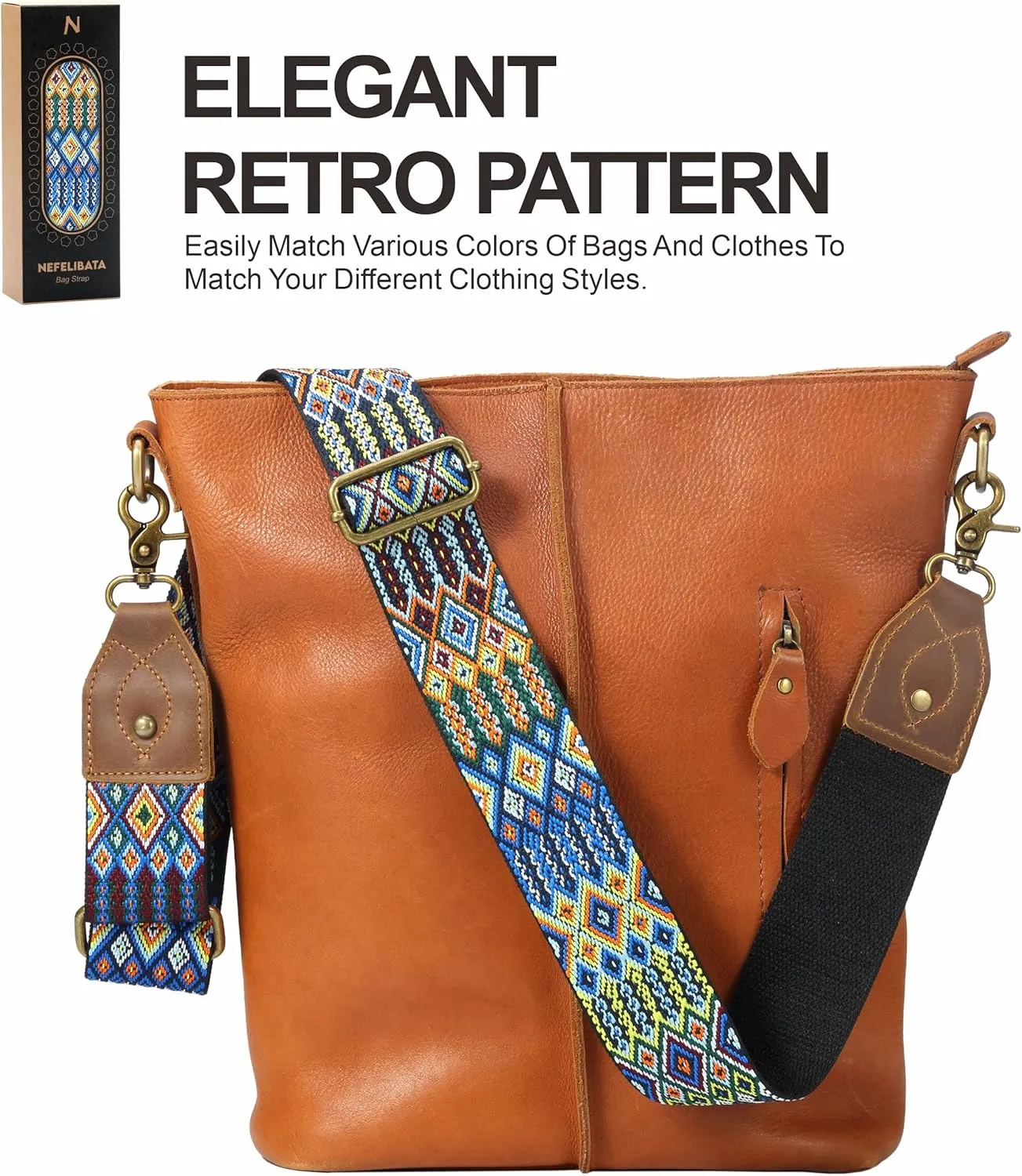 Purse Strap-2"Crazy Horse Leather Wide Shoulder Strap Adjustable Replacement,Jacquard Embroidery Bag Straps