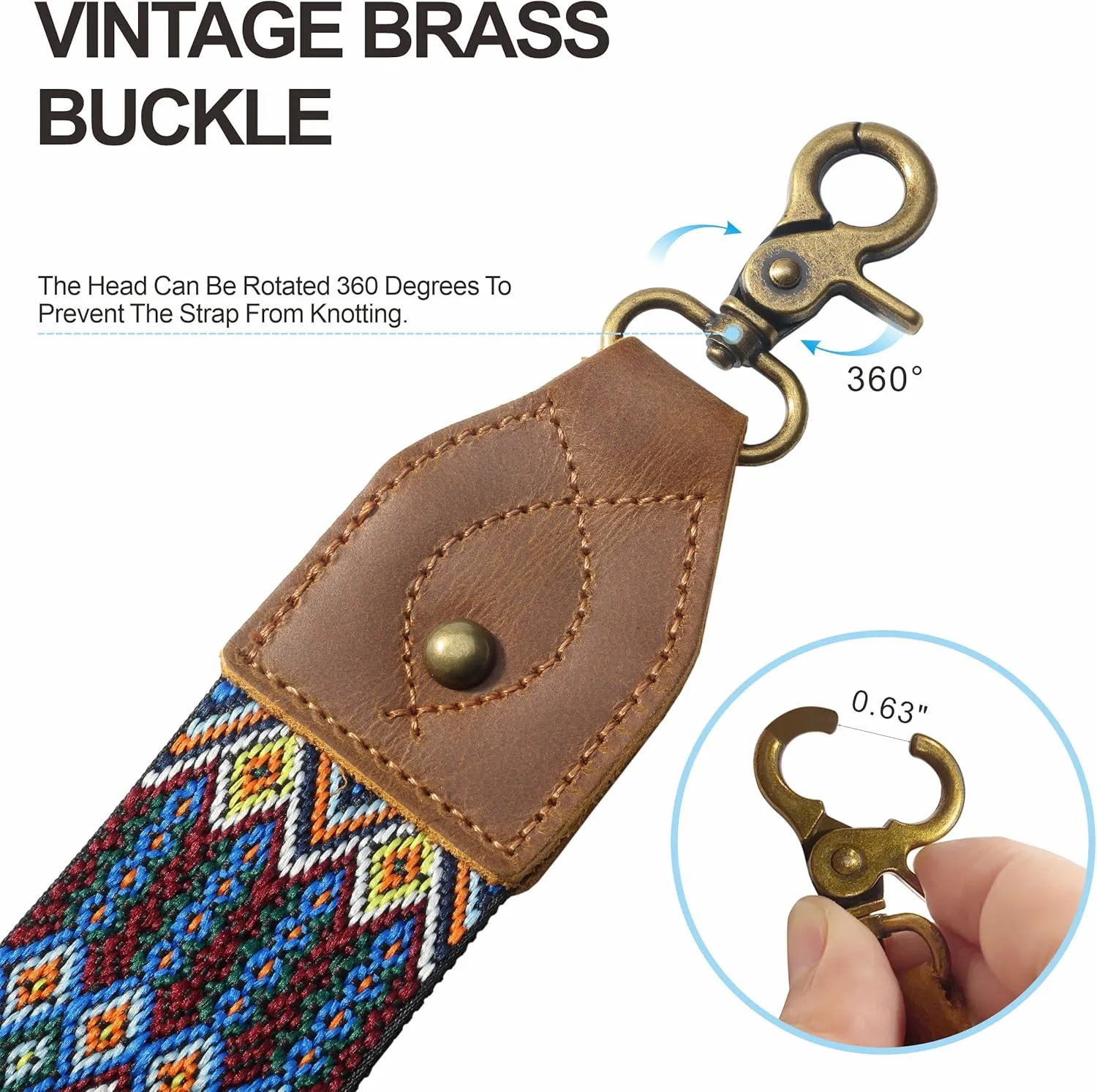 Purse Strap-2"Crazy Horse Leather Wide Shoulder Strap Adjustable Replacement,Jacquard Embroidery Bag Straps