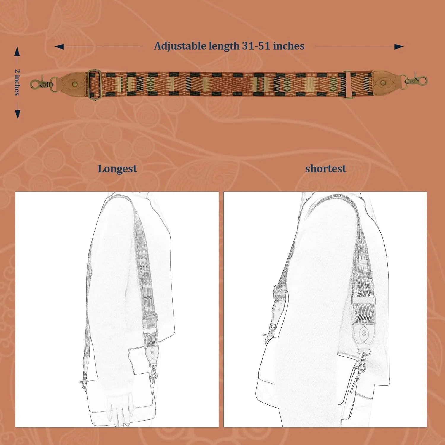 Purse Strap,Replacement Wide Crossbody Strap Adjustable Shoulder Strap for Handbag Bag