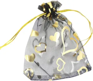 QIANHAILIZZ 100 pcs 3.5 x 4.7 Inch Flower Heart Organza Jewelry Gift Pouch Candy Pouch Drawstring Wedding Favor Bags X92 (black gold heart)