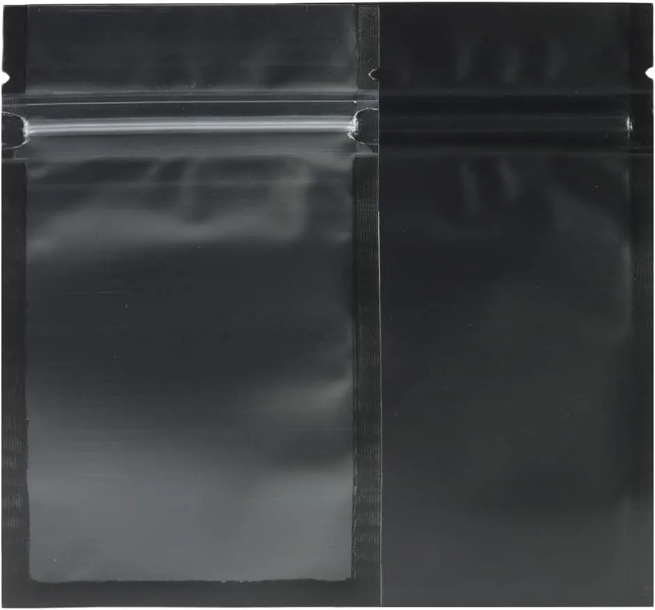 QQ Studio Pack of 100 Translucent Front Matte Black Poly Plastic Zip Top Bags (2.8oz (5" x 7"), Flat Pouch)