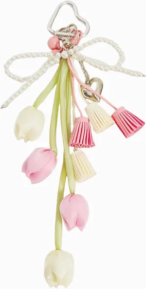 QTMY Tulip Tassel Bow Pearl Beaded Braided Keychain Bag Charms for Handbag Purse Backpack Accessories Bogg Bag,372