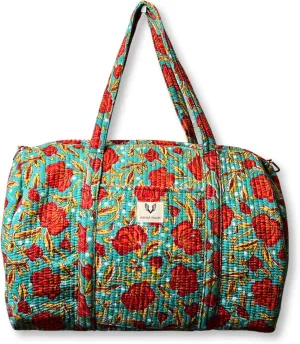 Quilted Cotton Travel Duffel Bag Weekender Short Trip Reinforced Stitching Gift for Her (Rosey Meadow)
