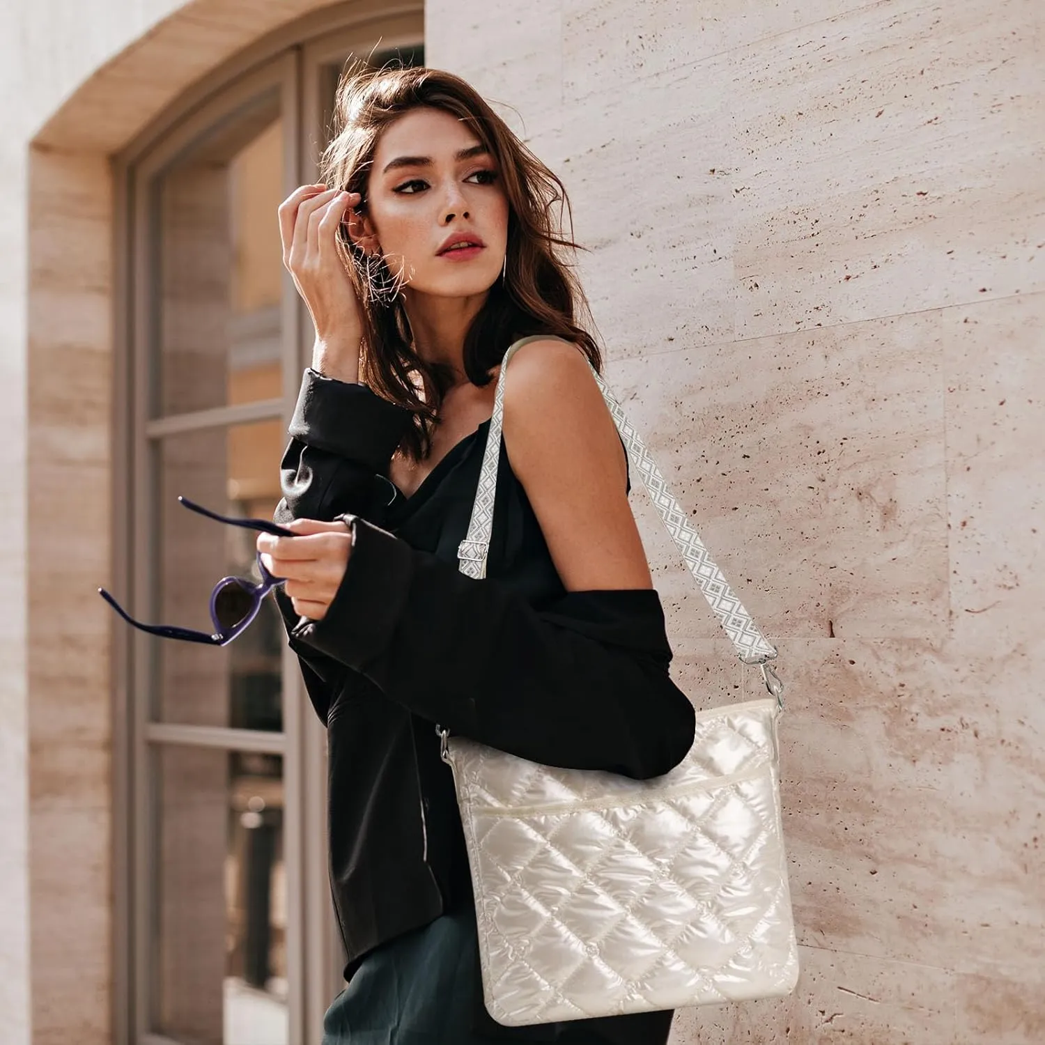 Quilted Crossbody Bags for Women, Unique Pattern Strap Quilted Bag, Crossbody Purses for Women, Quilted Puffer Bag for Women