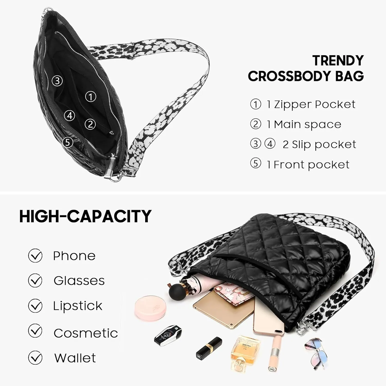 Quilted Crossbody Bags for Women, Unique Pattern Strap Quilted Bag, Crossbody Purses for Women, Quilted Puffer Bag for Women