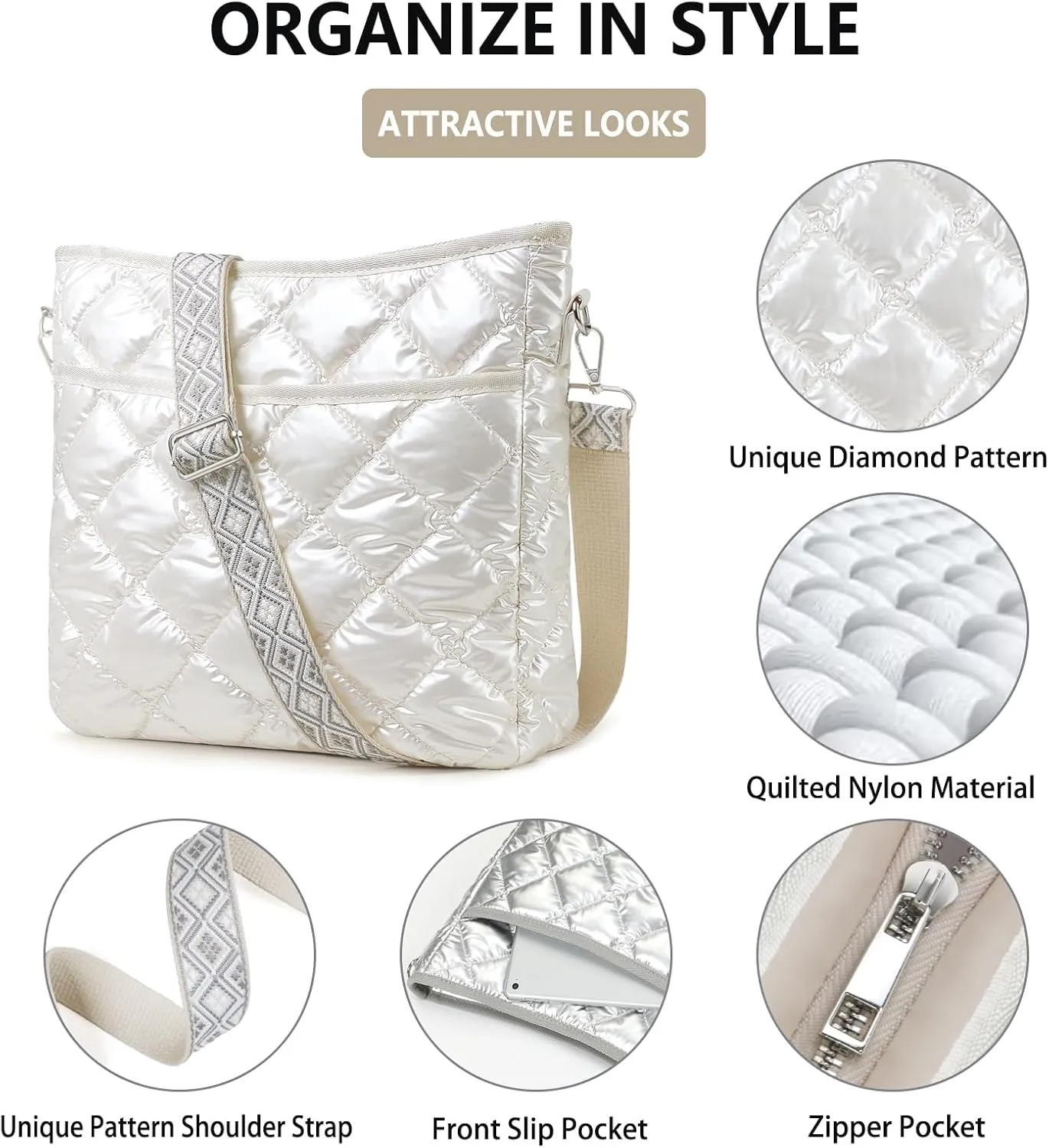 Quilted Crossbody Bags for Women, Unique Pattern Strap Quilted Bag, Crossbody Purses for Women, Quilted Puffer Bag for Women