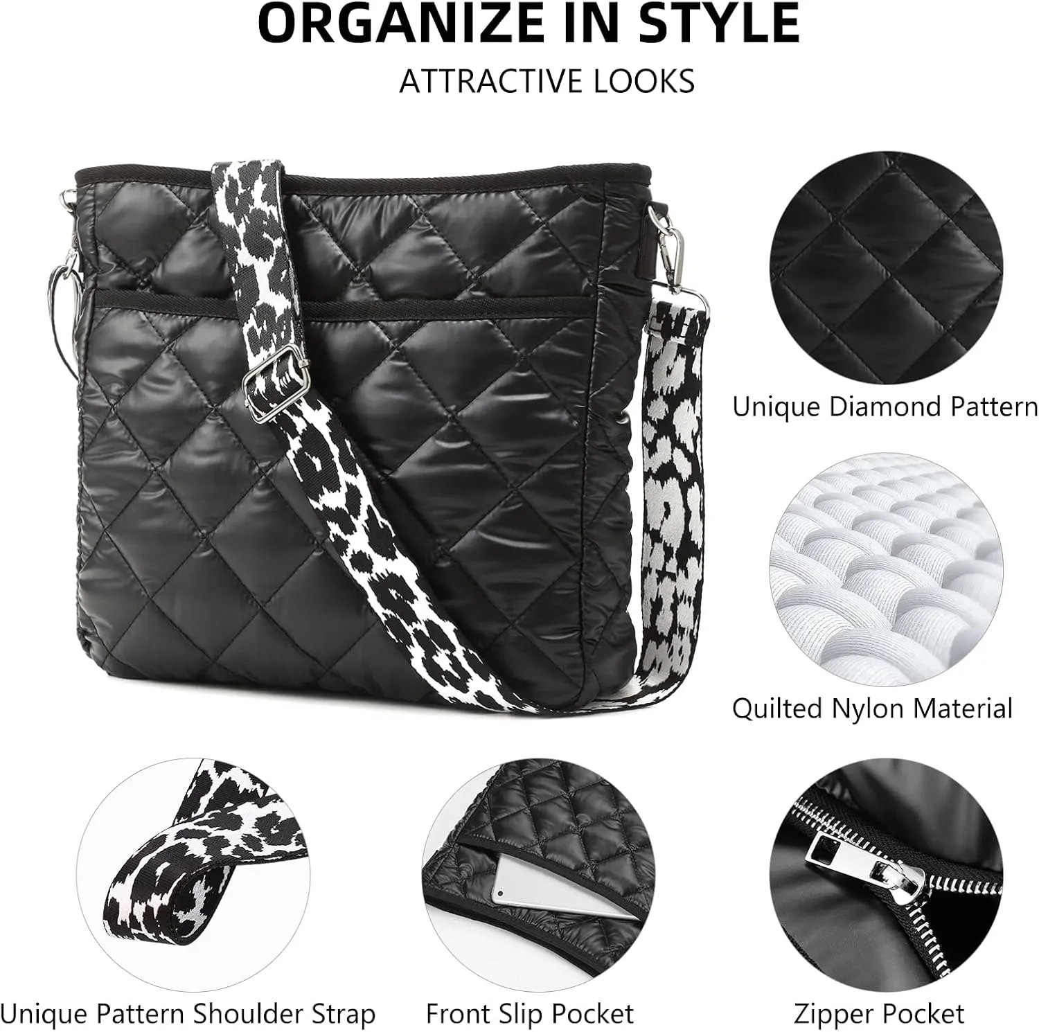 Quilted Crossbody Bags for Women, Unique Pattern Strap Quilted Bag, Crossbody Purses for Women, Quilted Puffer Bag for Women