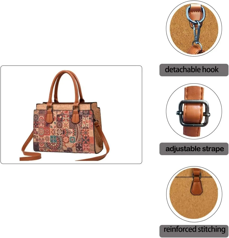 Quilted Crossbody Bags For Women Vegan Leather Purses Waterproof Natural Cork Shoulder Bag Handbags