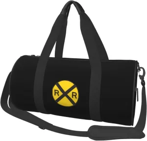 Railroad Crossing Sign Convertible Garment Bag with Shoulder Strap, Carry on Garment Duffel Bag for Men Women - Rolling Foldable for Travel Luggage Bags (Black)