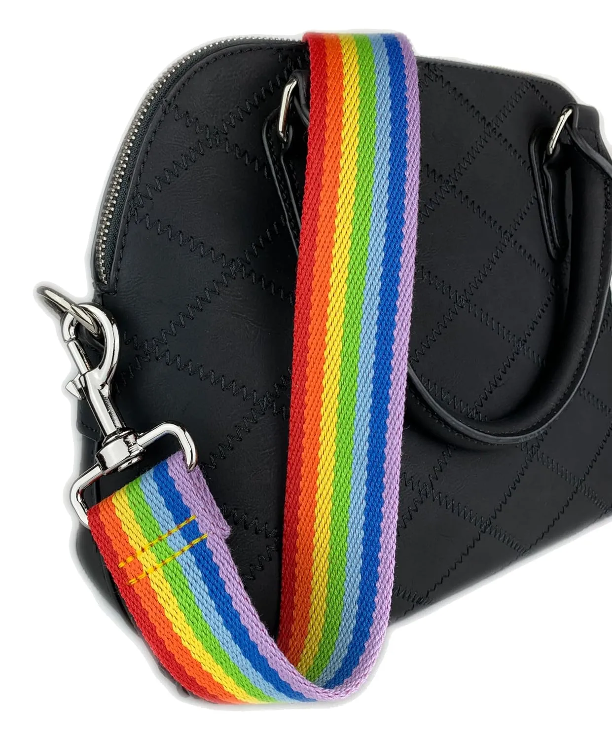 Rainbow Strap for Handbags, Purses, Accessory Bags & More - Wide/Soft Cotton Canvas - Adjustable Shoulder to Crossbody - Pride Accessory (Brushed/Aged Gold-tone)