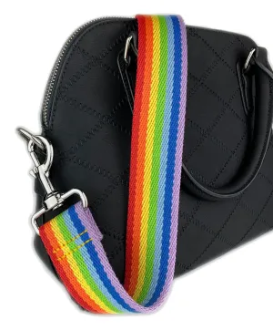 Rainbow Strap for Handbags, Purses, Accessory Bags & More - Wide/Soft Cotton Canvas - Adjustable Shoulder to Crossbody - Pride Accessory (Brushed/Aged Gold-tone)