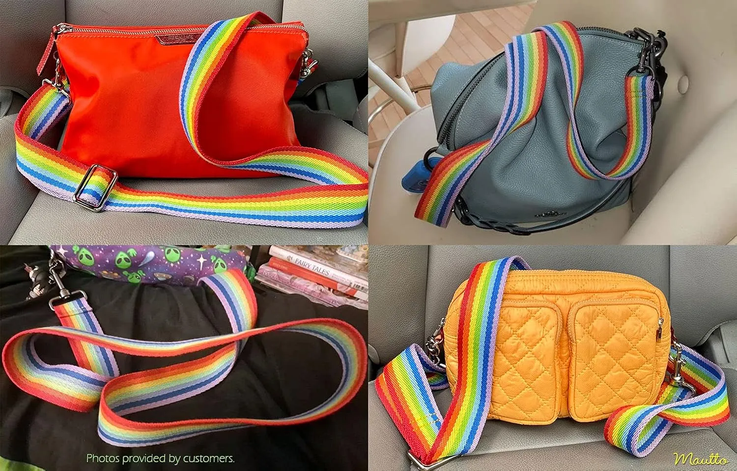 Rainbow Strap for Handbags, Purses, Accessory Bags & More - Wide/Soft Cotton Canvas - Adjustable Shoulder to Crossbody - Pride Accessory (Brushed/Aged Gold-tone)