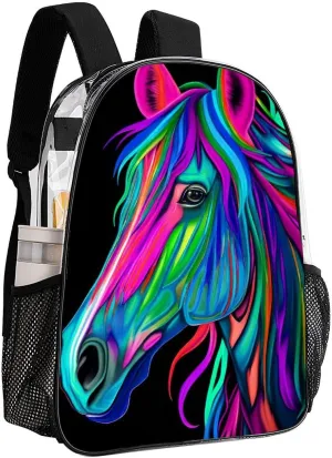 Rainbow Wild Horse Head Art Rucksacks Lightweight Multipurpose Transparent Shoulder Bag Big Capacity Traveling & Camping Backpack With Side Pockets