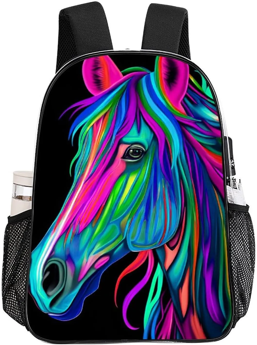 Rainbow Wild Horse Head Art Rucksacks Lightweight Multipurpose Transparent Shoulder Bag Big Capacity Traveling & Camping Backpack With Side Pockets