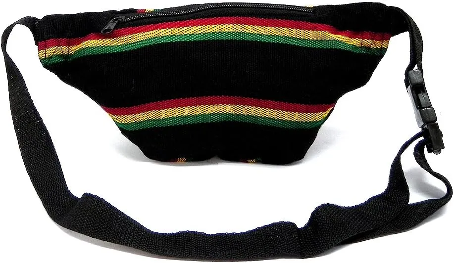Rasta Multicolored Woven Striped Pattern Lightweight Fanny Pack Waist Bag - Handmade Belt Pouch Boho Travel Accessories (Black Stripes)