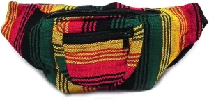 Rasta Multicolored Woven Striped Pattern Lightweight Fanny Pack Waist Bag - Handmade Belt Pouch Boho Travel Accessories (Multi Stripes)