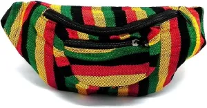 Rasta Multicolored Woven Striped Pattern Lightweight Fanny Pack Waist Bag - Handmade Belt Pouch Boho Travel Accessories (Rasta Stripes)
