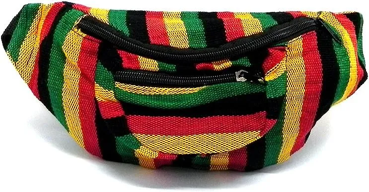 Rasta Multicolored Woven Striped Pattern Lightweight Fanny Pack Waist Bag - Handmade Belt Pouch Boho Travel Accessories (Rasta Stripes)
