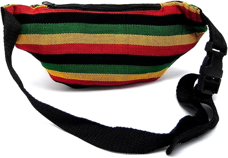 Rasta Multicolored Woven Striped Pattern Lightweight Fanny Pack Waist Bag - Handmade Belt Pouch Boho Travel Accessories (Rasta Stripes)