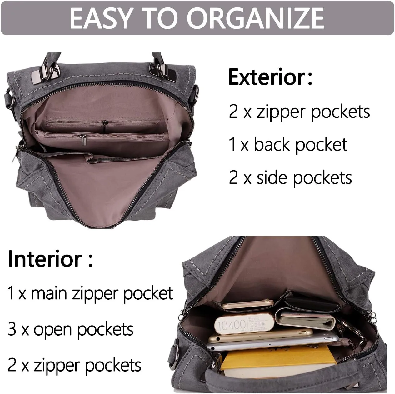 RAVUO Backpack Purse for Women, Fashion Leather Handbags Designer Convertible Satchel Ladies Shoulder Bag 3 Ways to Carry